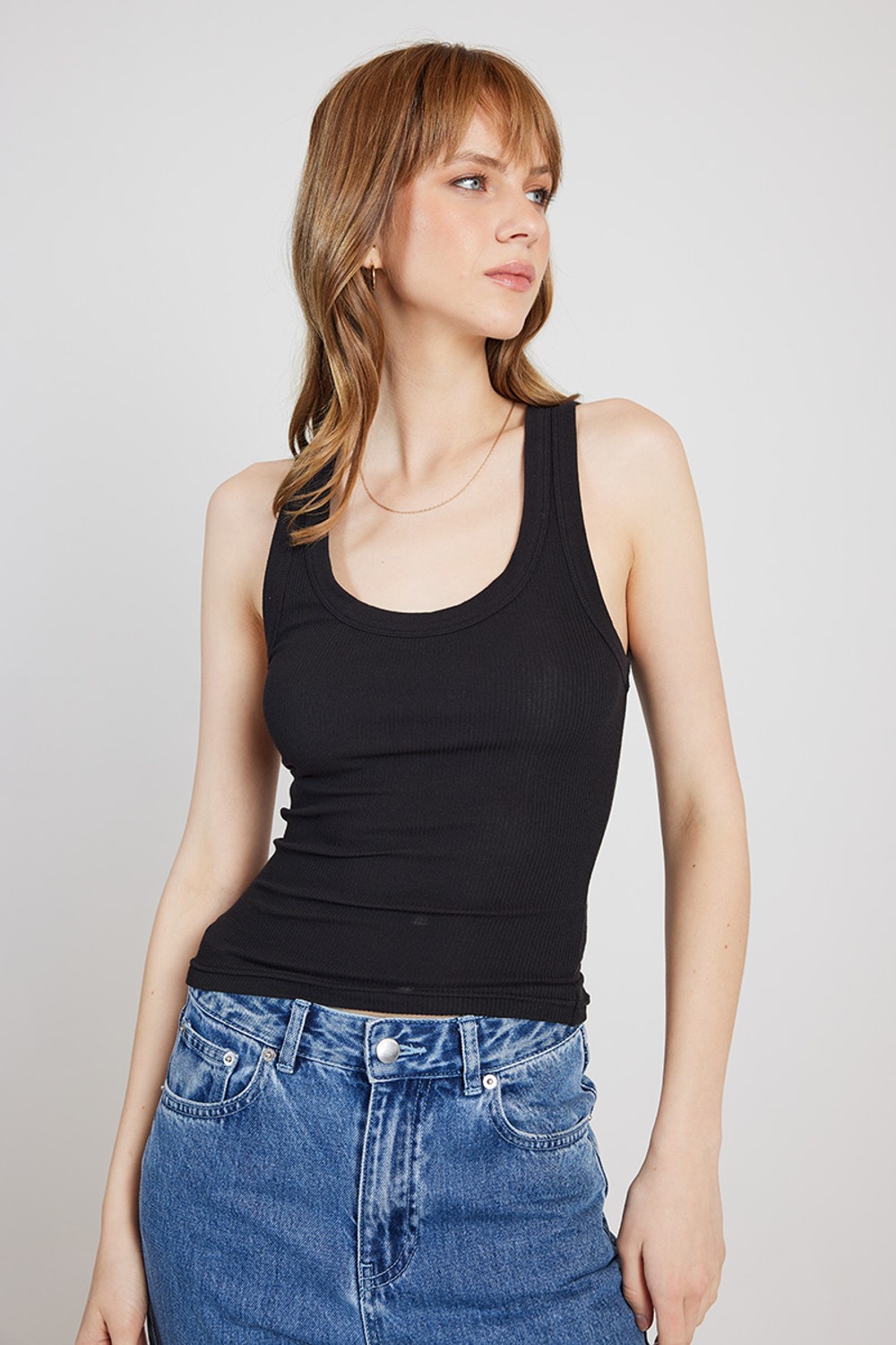 Nude Lucy Organic Rib Singlet Black Stylerunner