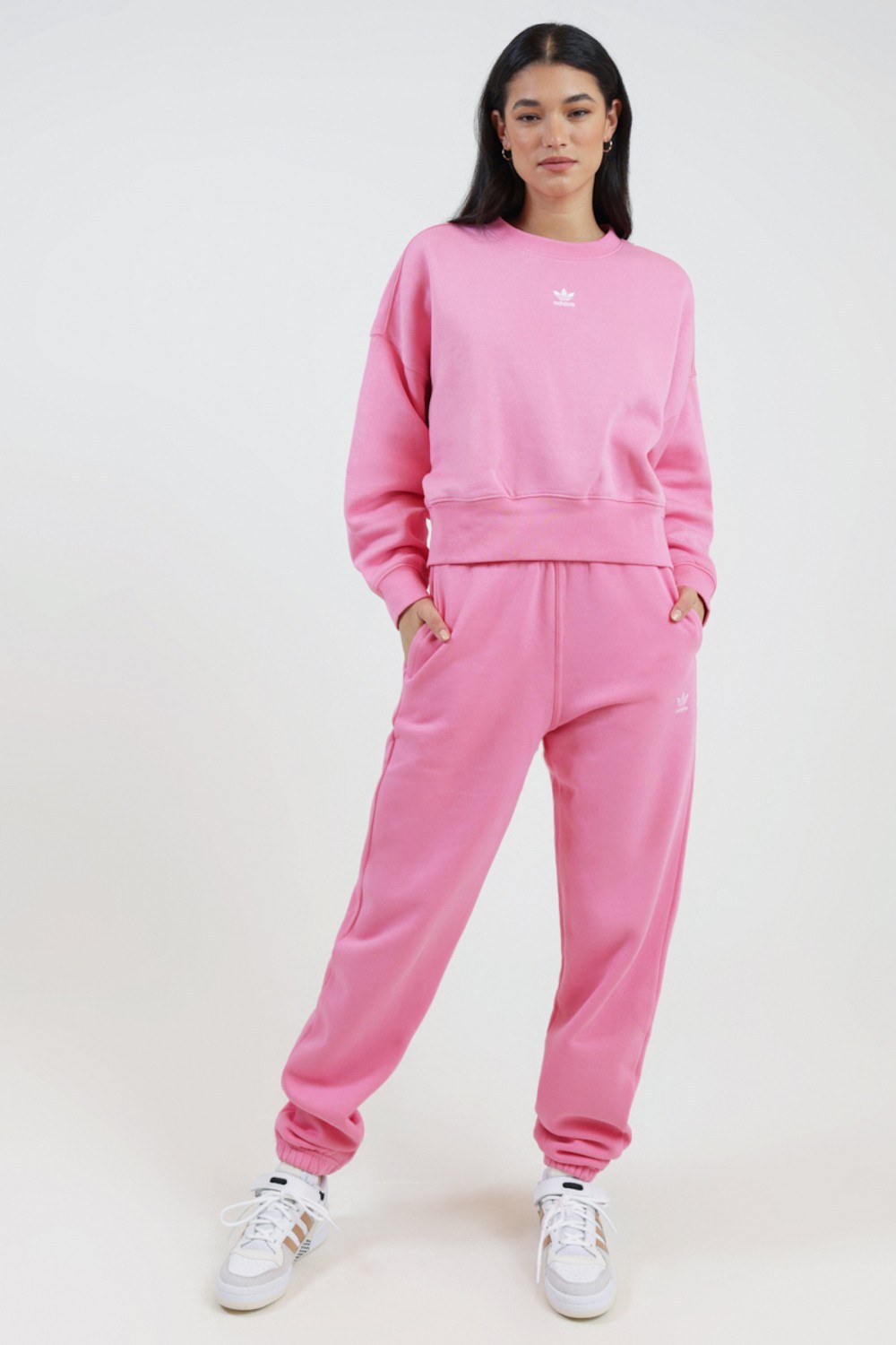 Adidas originals new neutrals logo cuffed joggers in pink best sale