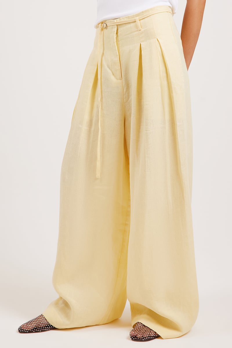 ODE Dakota Linen Tailored Pants Lemon Curd | Stylerunner