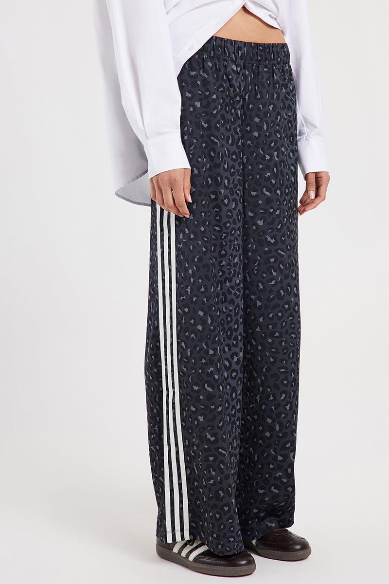 adidas Wide Leg Satin Pants Leopard Black | Stylerunner