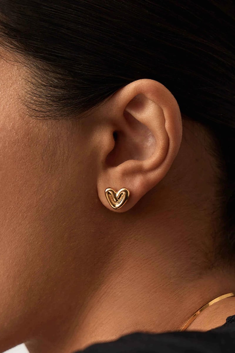 Missoma Puffy Heart Mini Stud Earrings Gold | Stylerunner