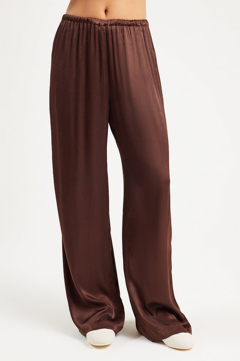 ODE Kele Satin Wide Leg Pant Bark | Stylerunner