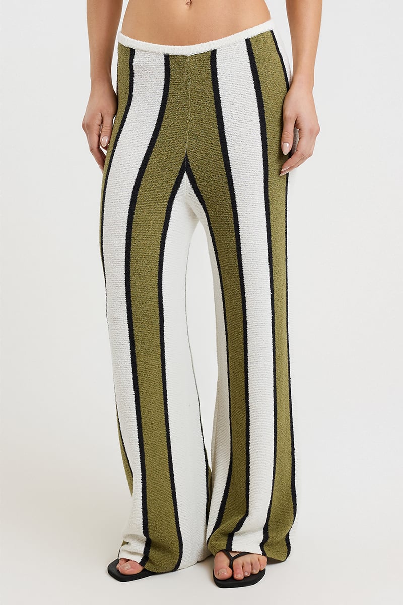 Zulu and Zephyr Olive Stripe Textured Knit Pant Olive Stripe