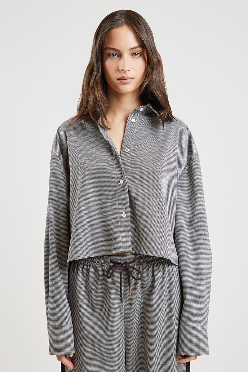 THEREDTHREAD S tie shirt cropped グレー THEREDTHREAD S tie shirt cropped グレー - メルカリ