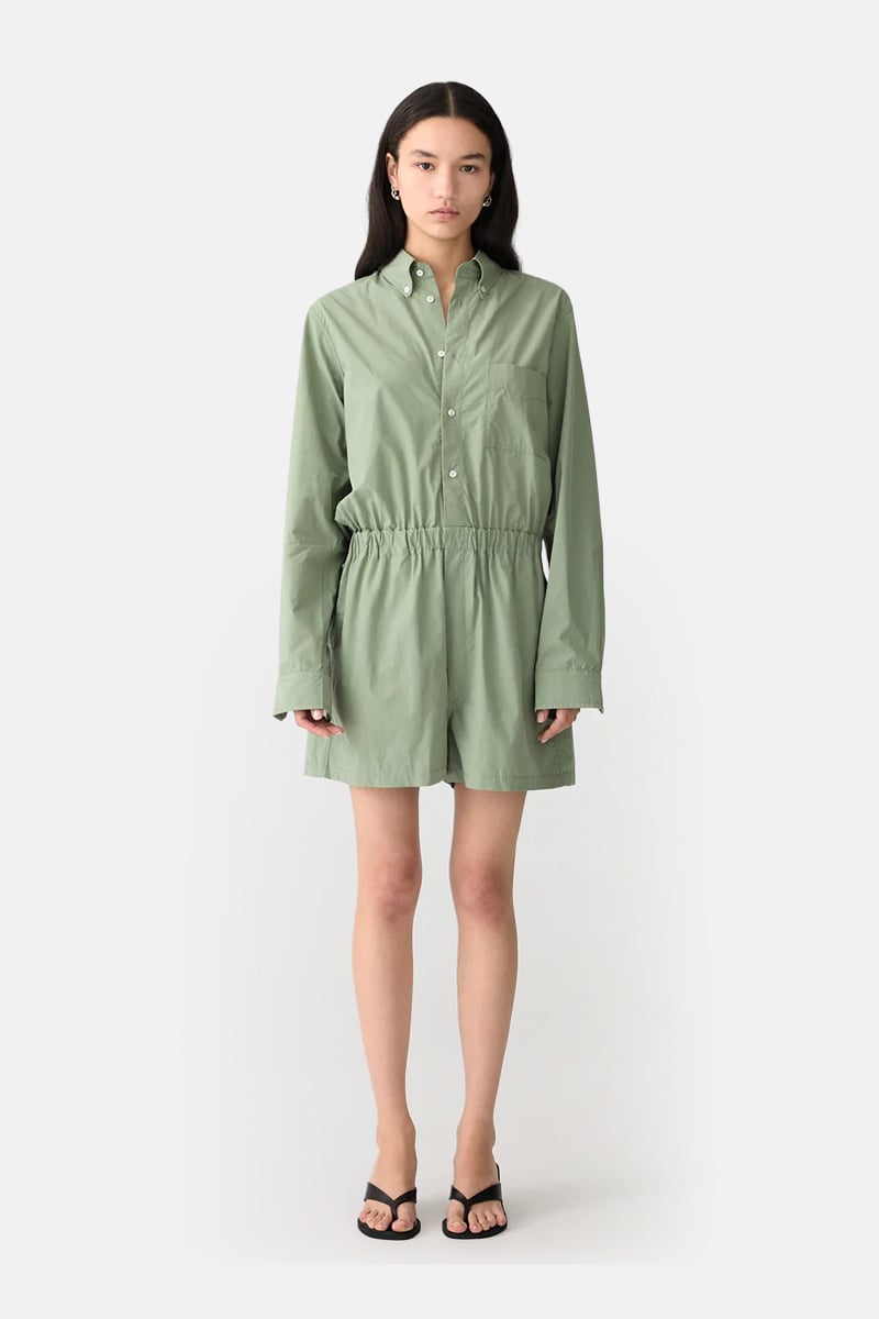 Bassike Crushed Cotton Mini Jumpsuit Dark Sage | Stylerunner