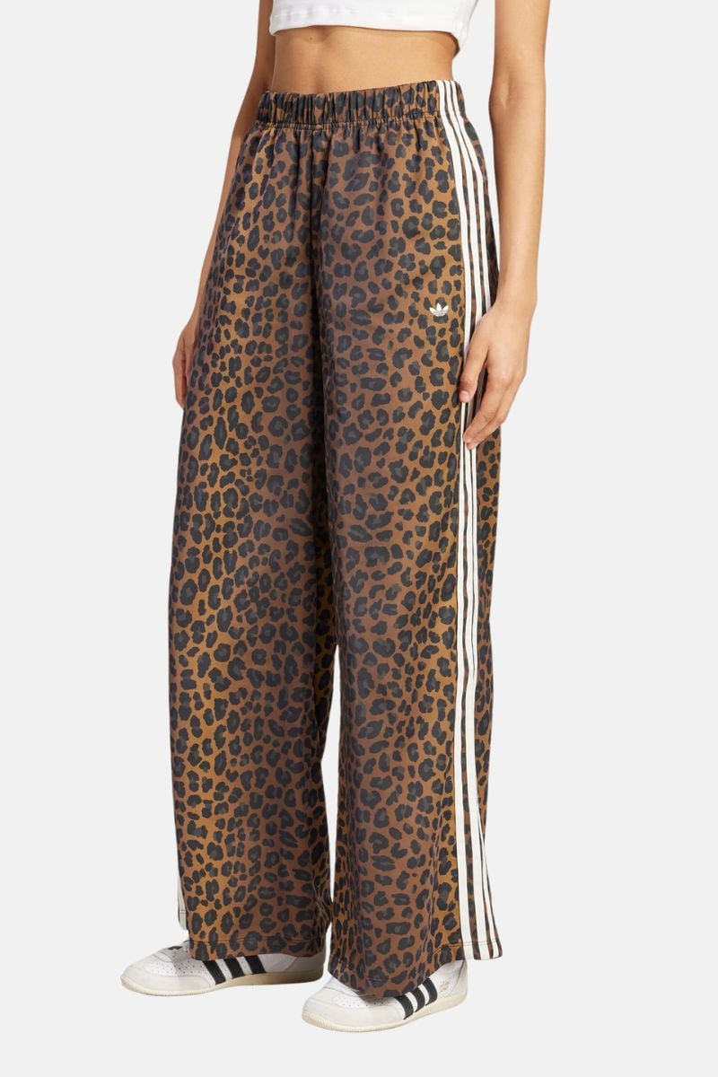 adidas Wide Leg Satin Pants Leopard Brown | Stylerunner