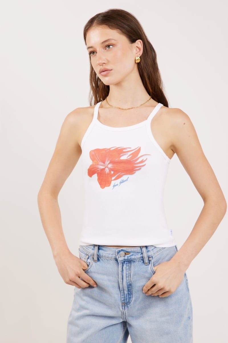 Sea Street Flaming Hibiscus Singlet White | Stylerunner