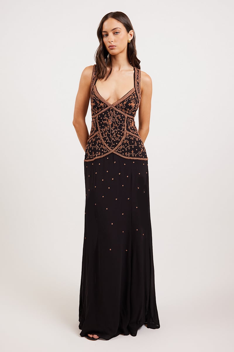 Hansen & Gretel Maja Beaded Maxi Dress Onyx & Oak | Stylerunner