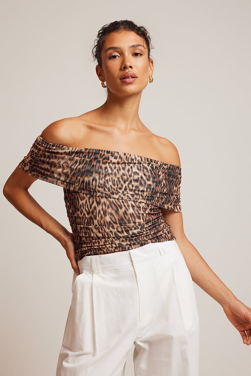 ODE Jude Sleeveless Off Shoulder Top Leopard | Stylerunner