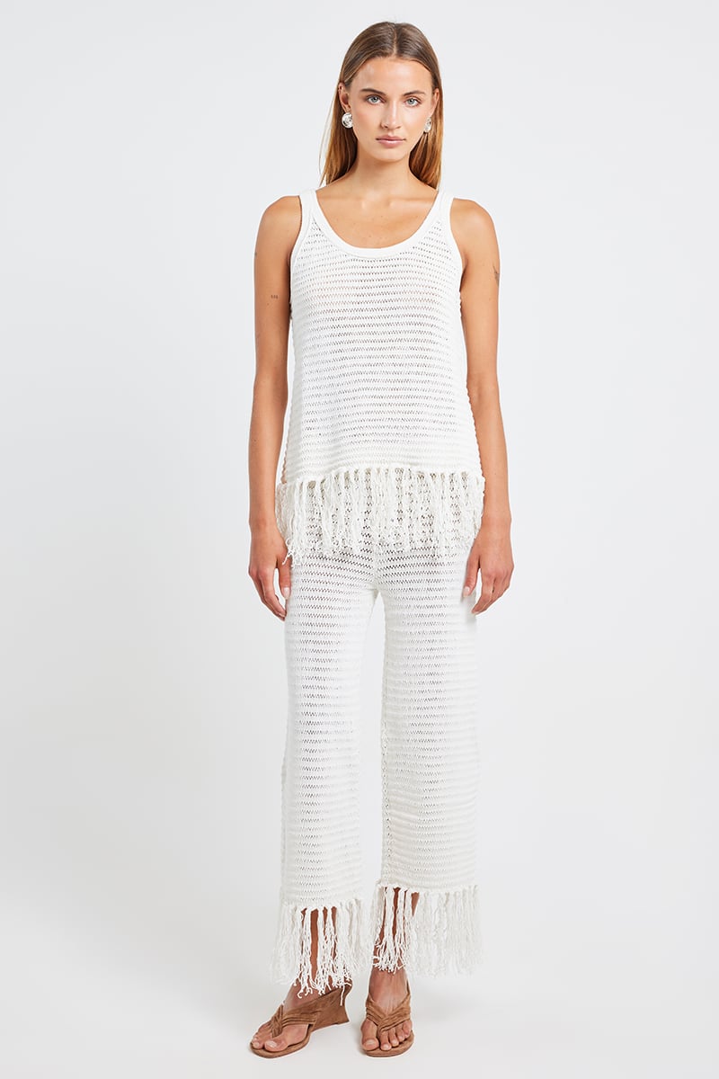 Zulu and Zephyr White Crochet Knit Pant White | Stylerunner