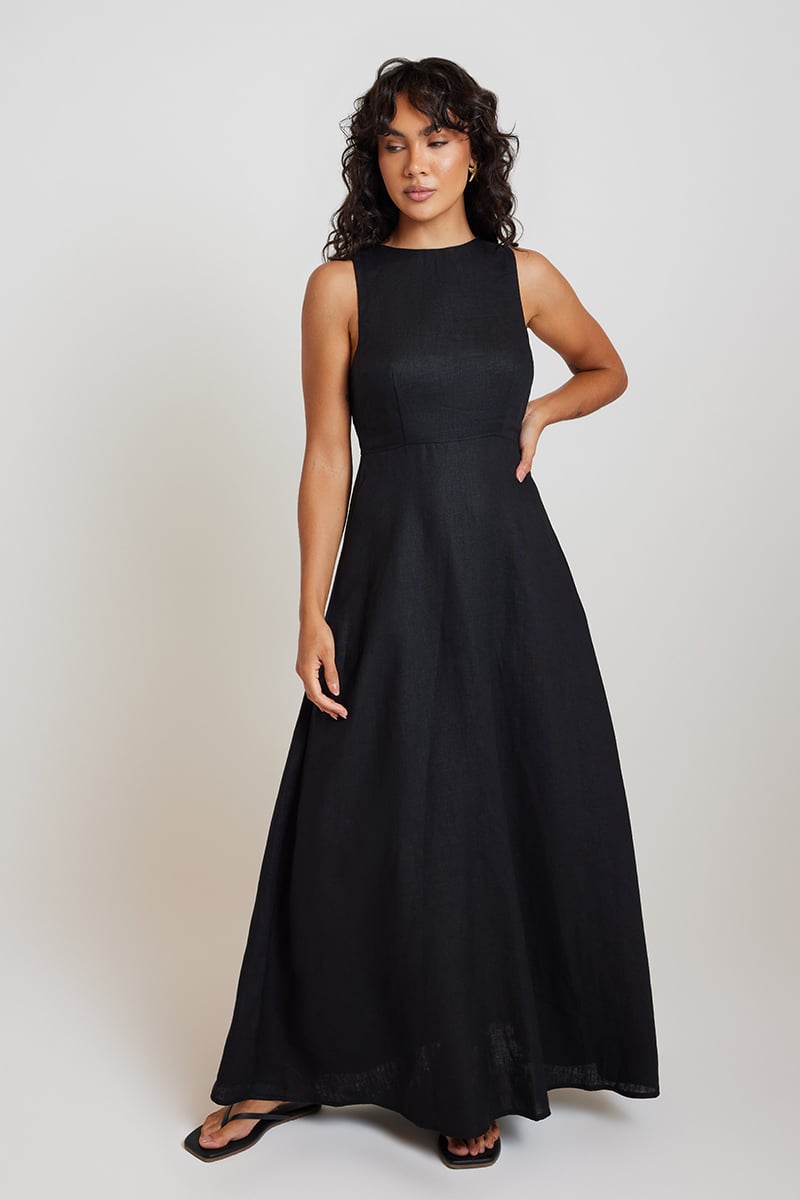 Nude Lucy Gael Linen Maxi Dress Black | Stylerunner Nude Lucy Gael Linen Maxi Dress Black | Stylerunner