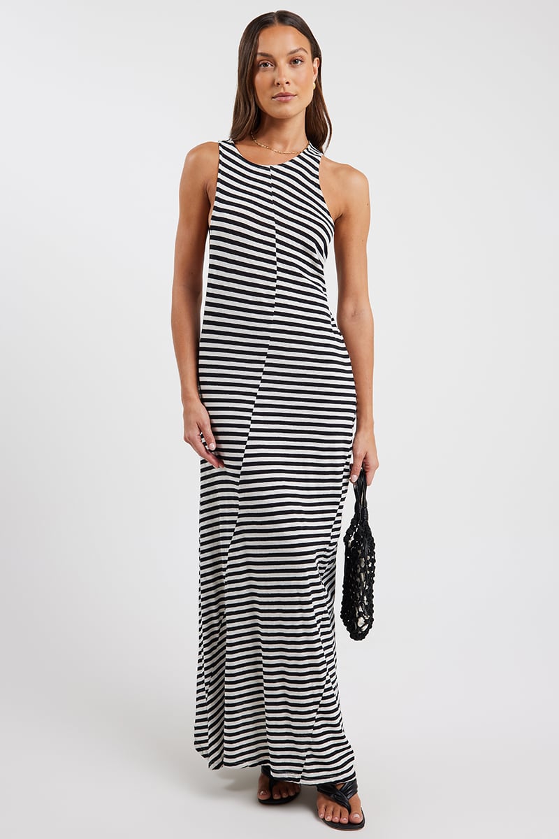 Bassike Stripe Asymmetric Tank Dress Black/White | Stylerunner