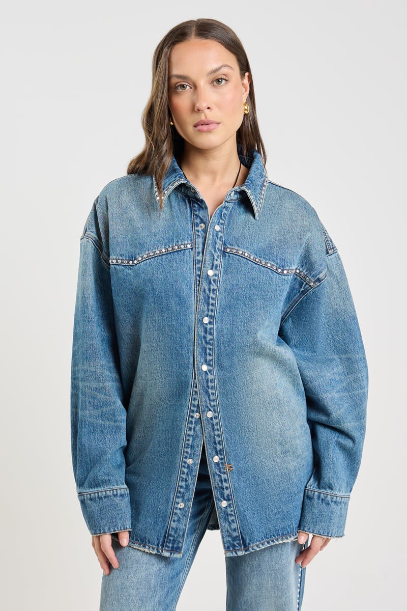 Ksubi Oversized LS Shirt Texas Blue Studded | Stylerunner