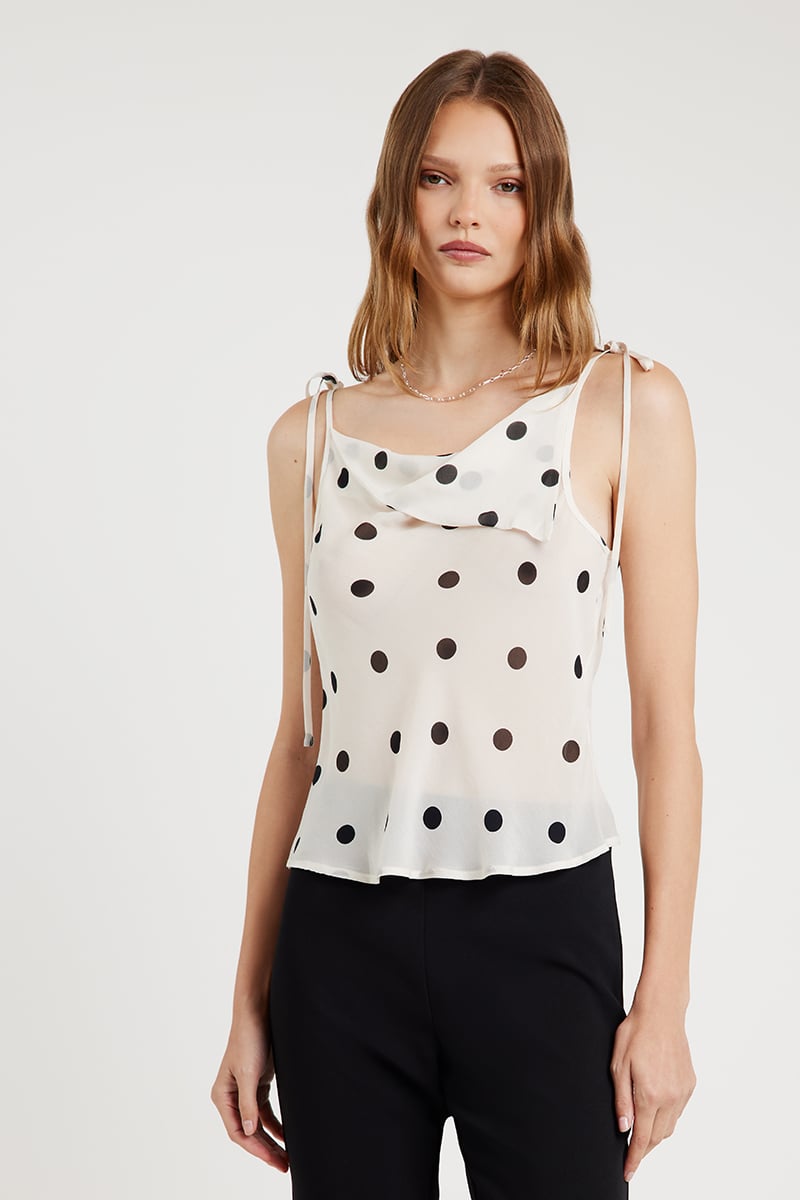 ODE Agni Tie Tank Soft White Polka Dot | Stylerunner