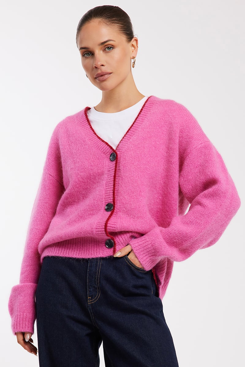 Ena Pelly Noah Knit Cardigan Pink Punch | Stylerunner
