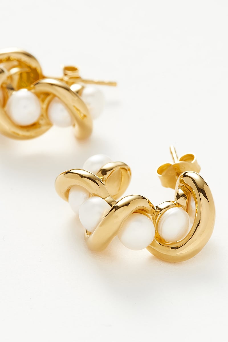 Missoma Molten Pearl Twisted Double Hoops Gold | Stylerunner