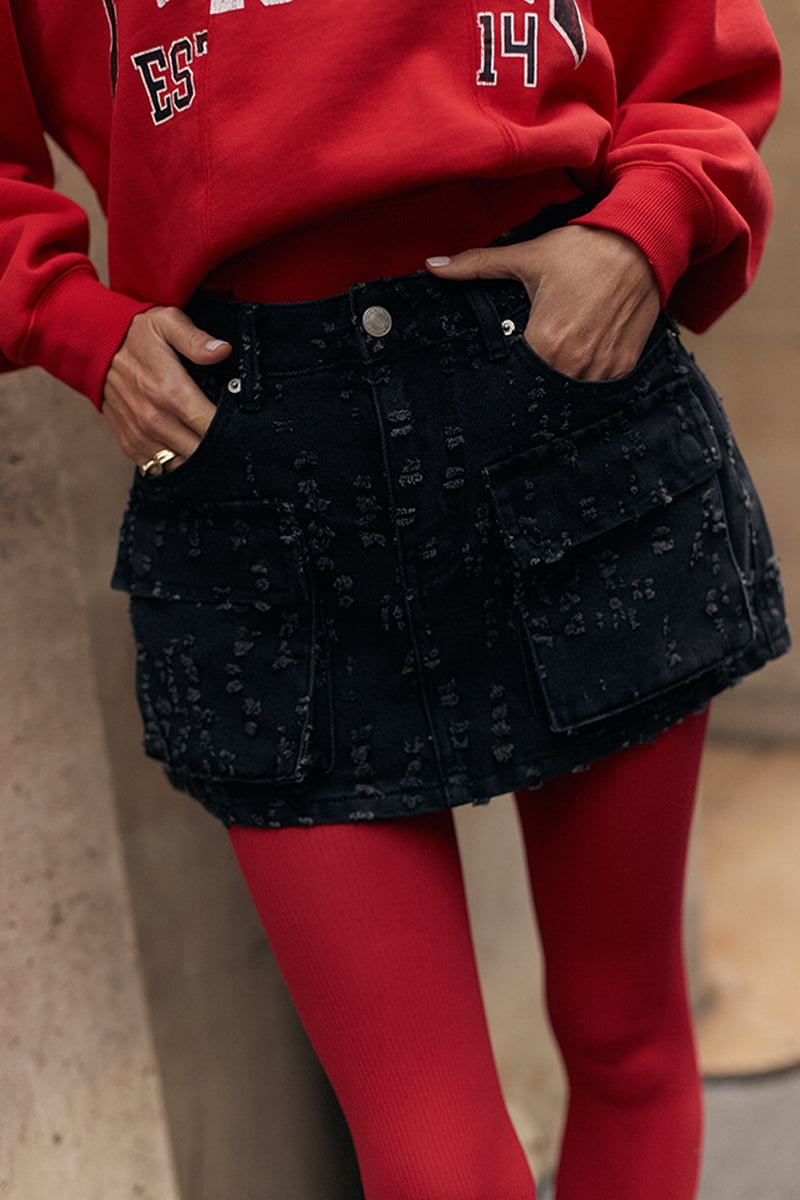 Ena Pelly EP x Elle Ferguson 2.0 Blossom Denim Mini Skirt Charcoal Wash |  Stylerunner