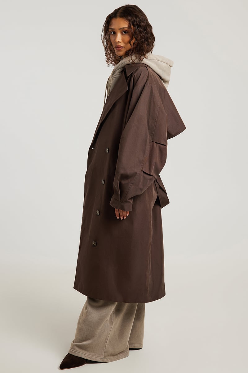 FELLE Oversized Trench Coat Chocolate | Stylerunner