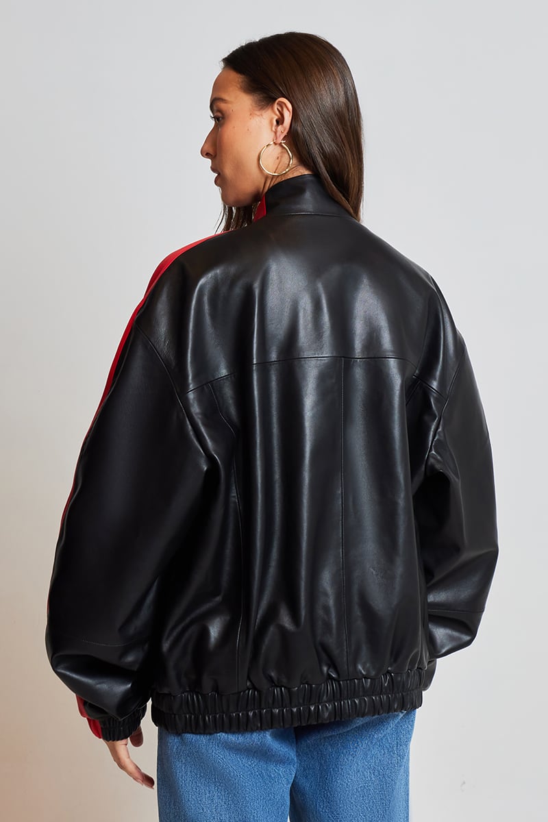 Leather track jacket discount