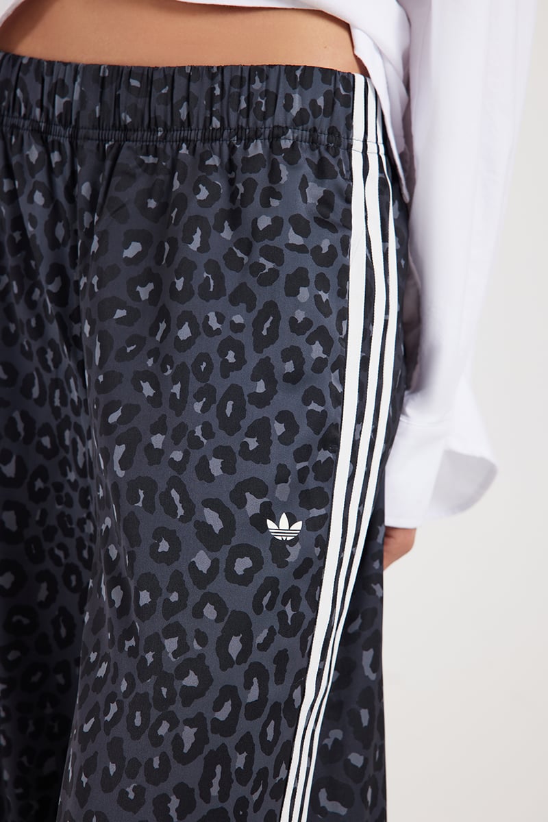 adidas Wide Leg Satin Pants Leopard Black | Stylerunner