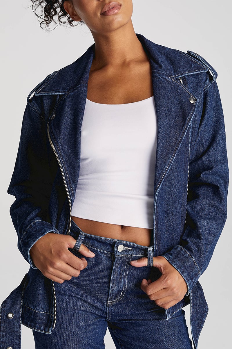 Lee Signature Oversized Biker Jacket Blue | Stylerunner
