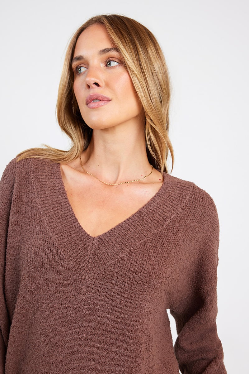 NKNIT V-neck bouclé V NECK BOUCLE PULLOVER - SKY NAVY
