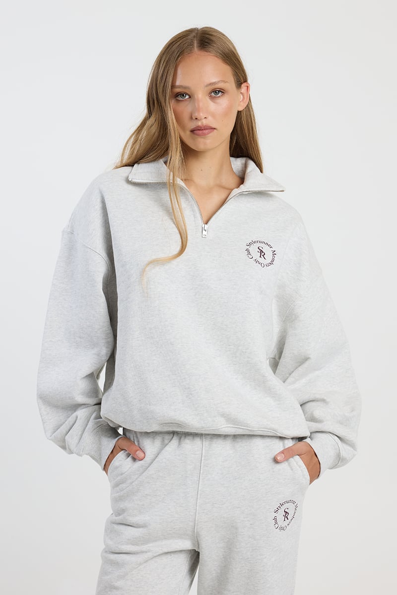 Stylerunner Logo Quarter Zip Jumper Light Grey Marle | Stylerunner