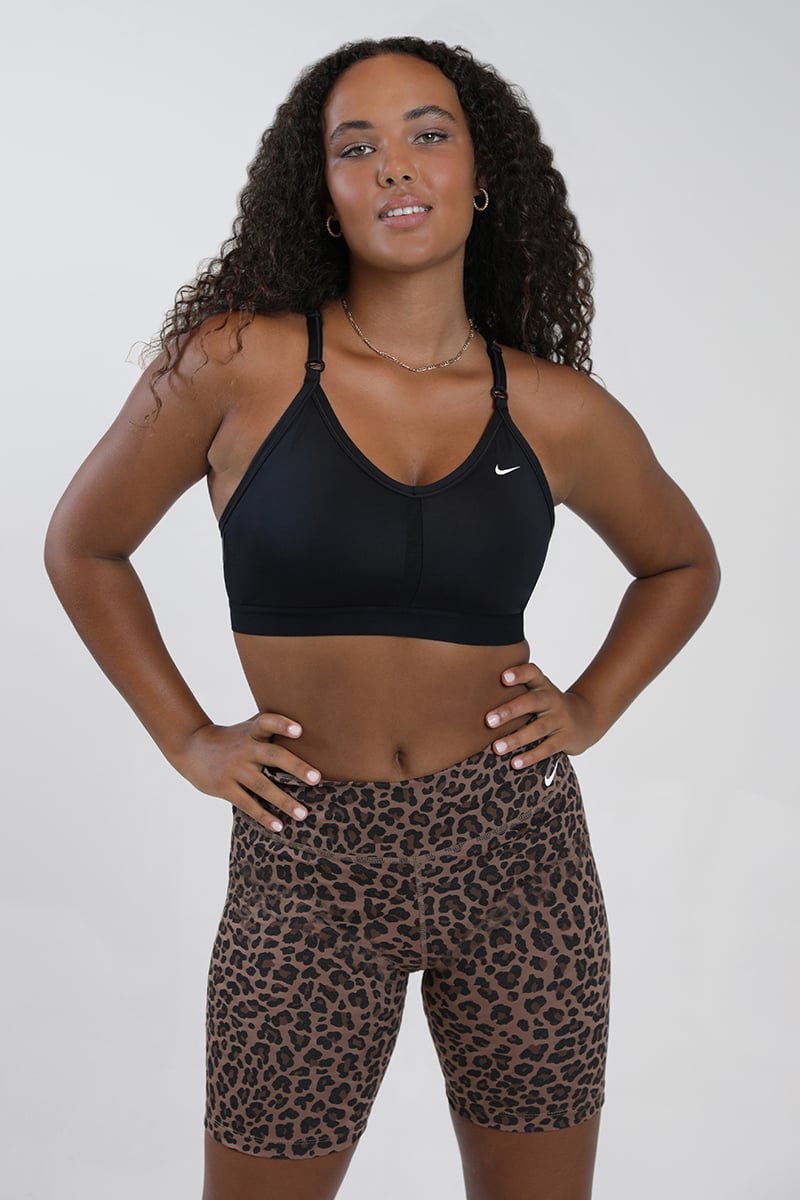 Nike Training Swoosh Dri-FIT leopard print medium support sports