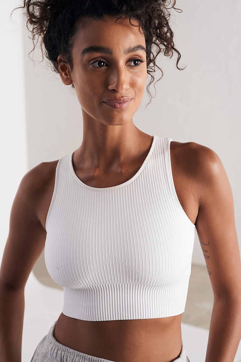 AIMN Ribbed Seamless Crop Top White