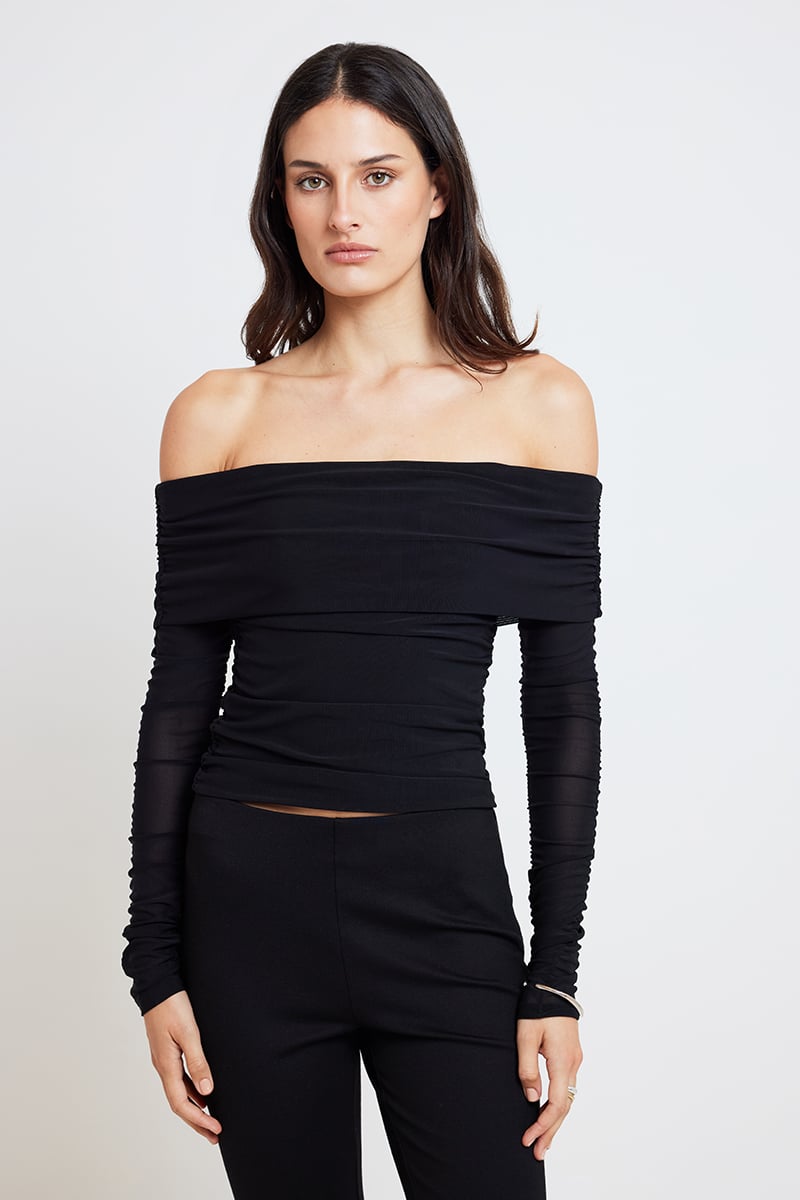 ODE June Off Shoulder Mesh Top Onyx | Stylerunner