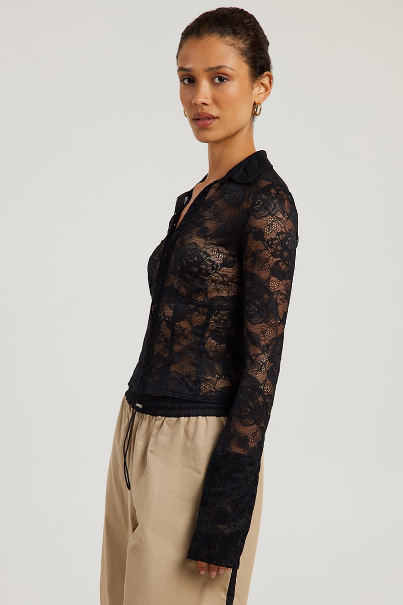 ODE Marais Lace Panelled Top Onyx | Stylerunner