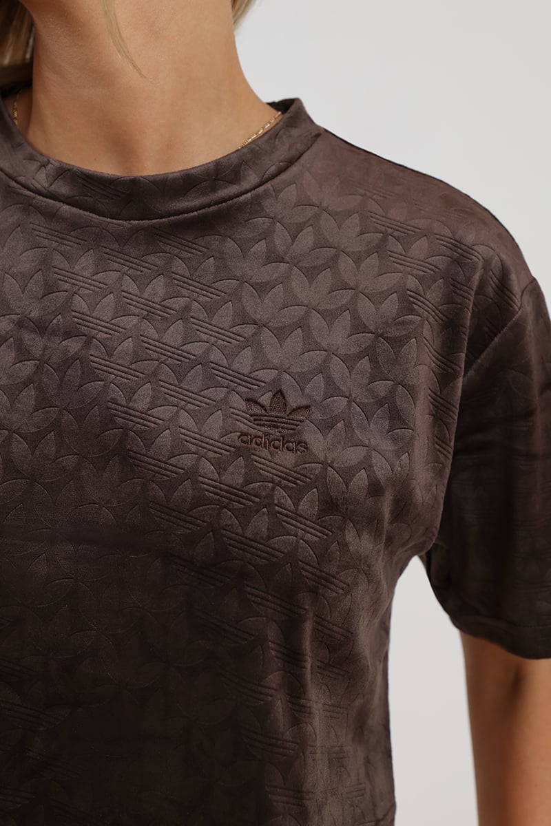 adidas Originals Cropped Velvet Embossed Monogram Tee Dark Brown Stylerunner