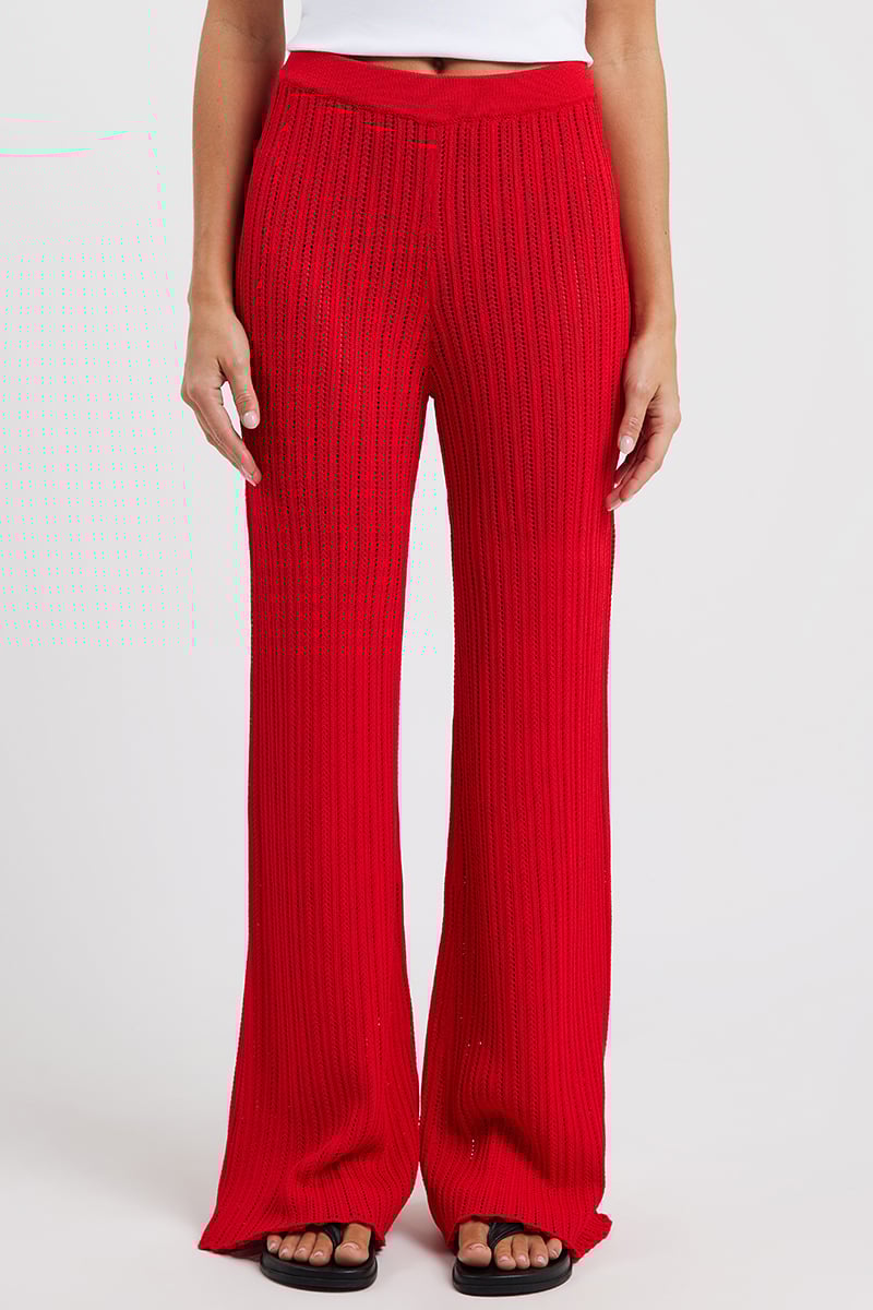 Liido Lana Crochet Pants Cherry Red | Stylerunner
