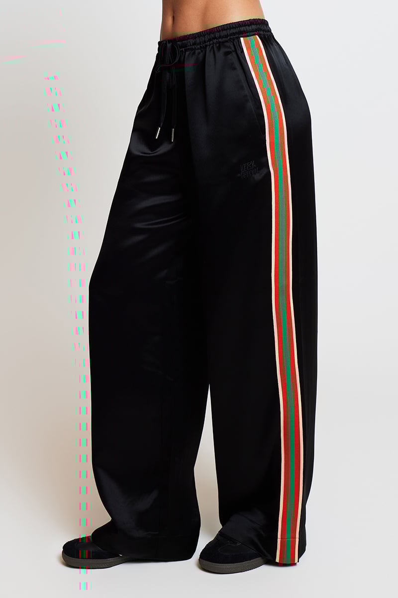 SOMETHING VERY SPECIAL Satin Stripe Vaycay Pant Black Stylerunner