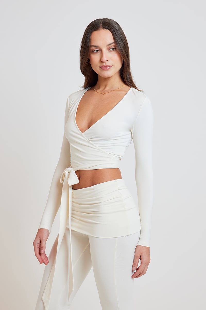 White wrap blouse long sleeve sale