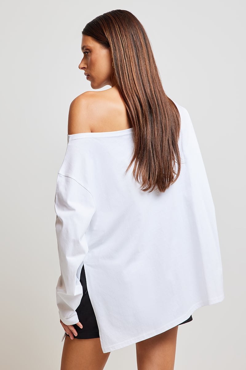 ODE Kaia Off Shoulder Tee White Stylerunner ODE Kaia Off Shoulder Tee White Stylerunner