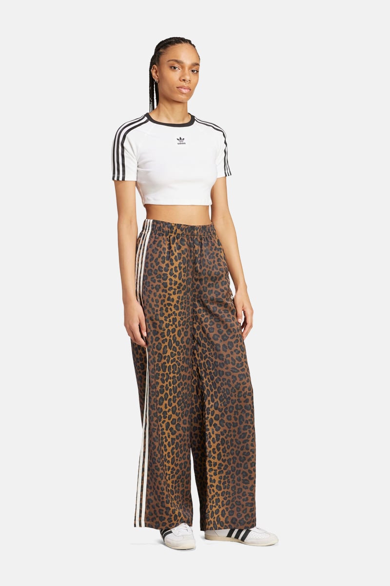 adidas Wide Leg Satin Pants Leopard Brown | Stylerunner