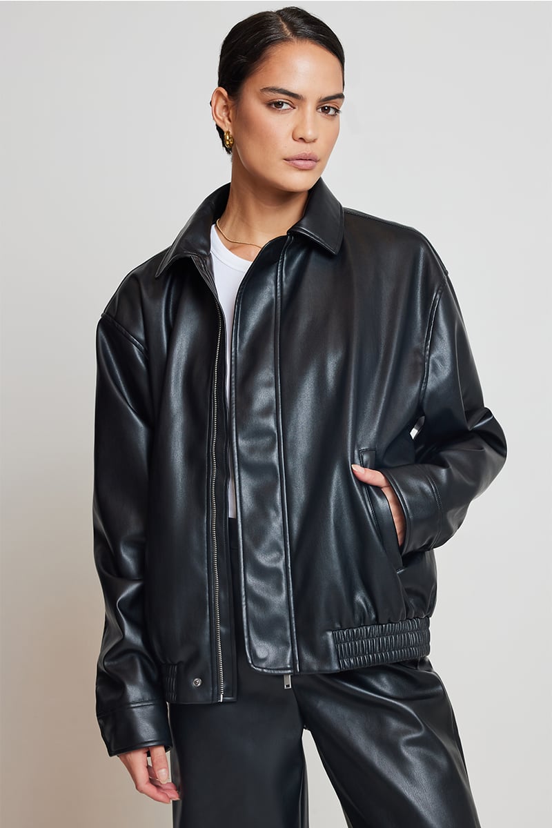 ODE Peyton Vegan Leather Bomber Onyx | Stylerunner