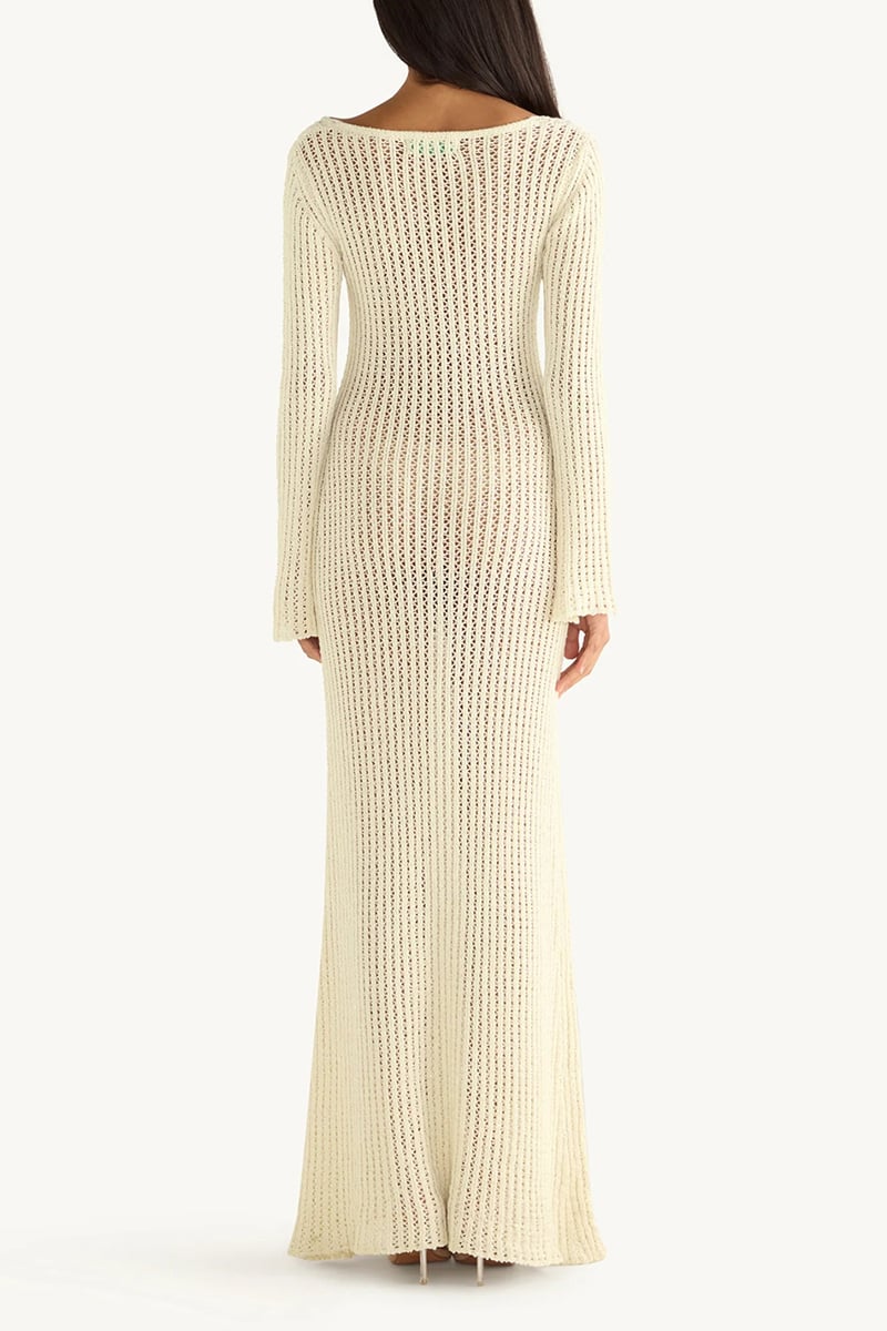 Asta Resort Fernanda Long Sleeve Crochet Dress Salt Sequin | Stylerunner Asta Resort Fernanda Long Sleeve Crochet Dress Salt Sequin | Stylerunner