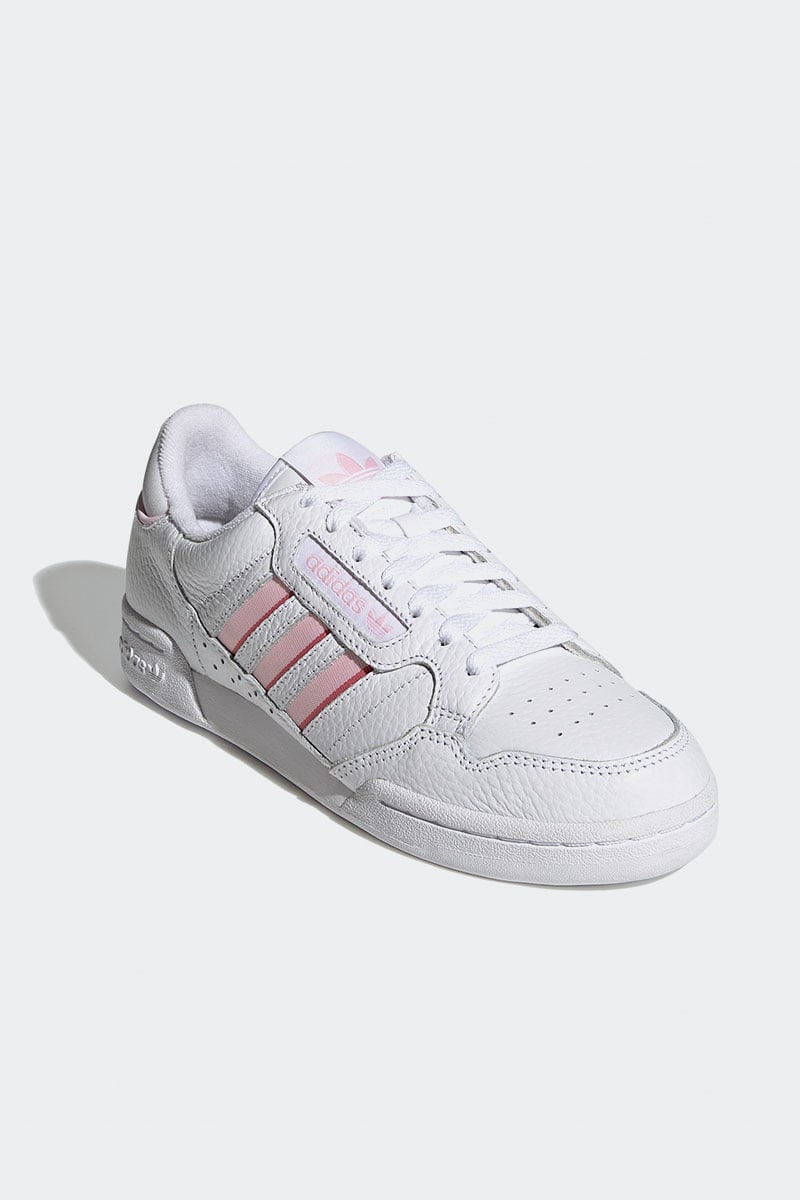 White adidas shoes with pink stripes online