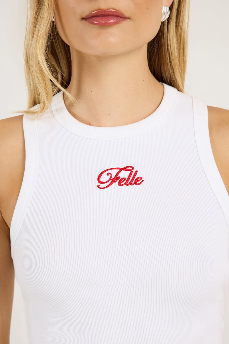 FELLE Embroidered Racer Tank Bright White | Stylerunner