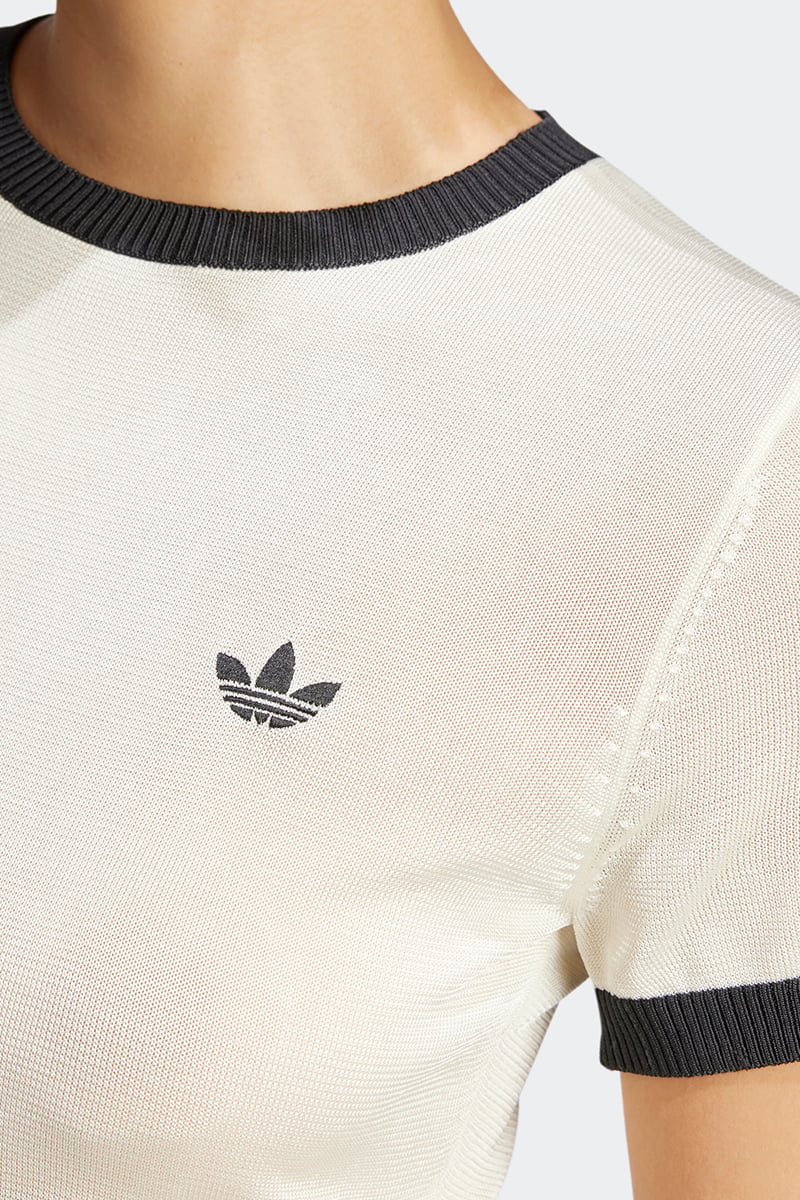 adidas Originals Knitted Three Stripe Tee Cream White | Stylerunner