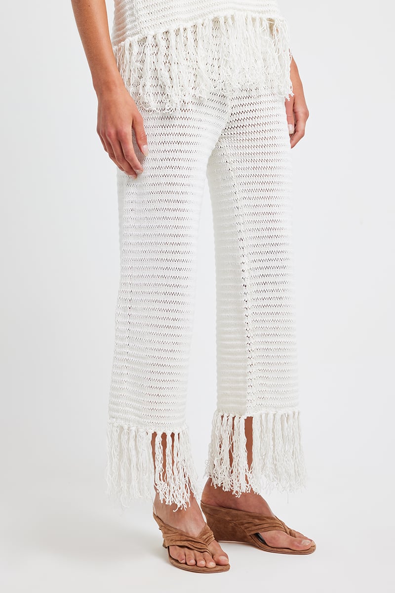 Zulu and Zephyr White Crochet Knit Pant White | Stylerunner