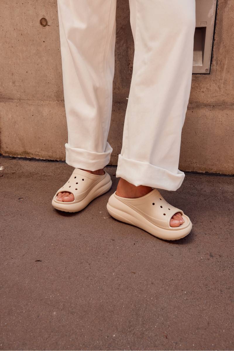 cream platform croc slides