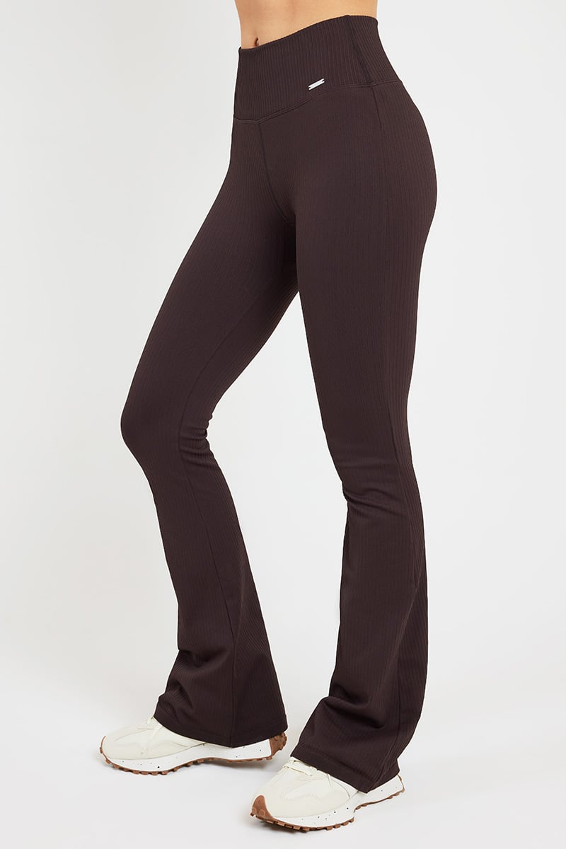 AIMN Ribbed Seamless Flare Tights Cacao
