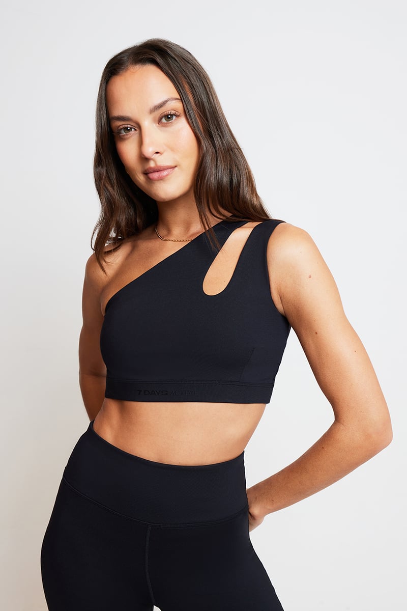 Black one shoulder crop best sale