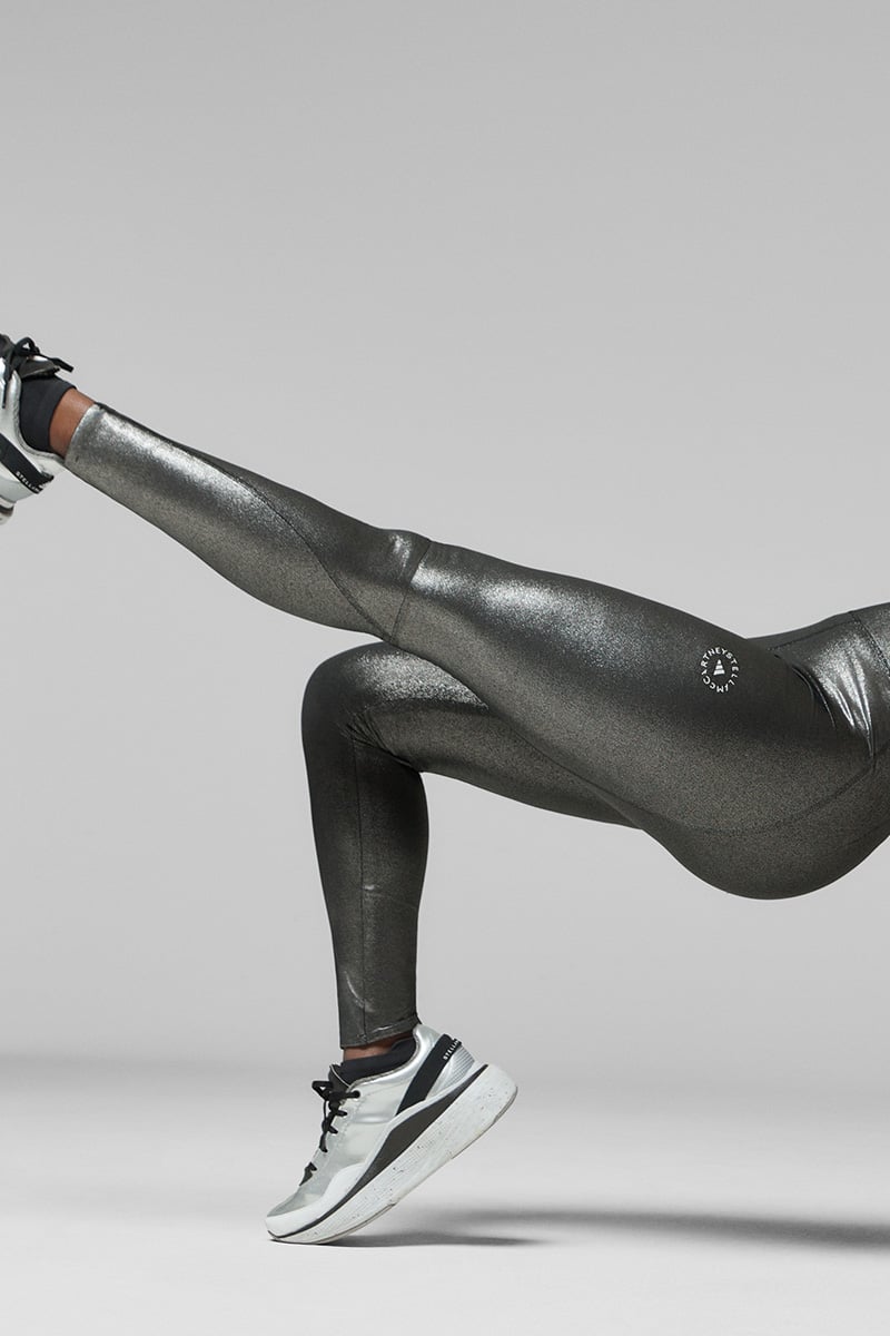 Women Adidas By Stella McCartney SHINY Training Leggings. Color:  Metallic/Black
