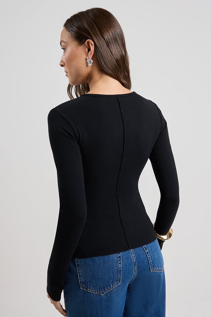 ODE Twist Front Jersey Long Sleeve Top ONYX | Stylerunner