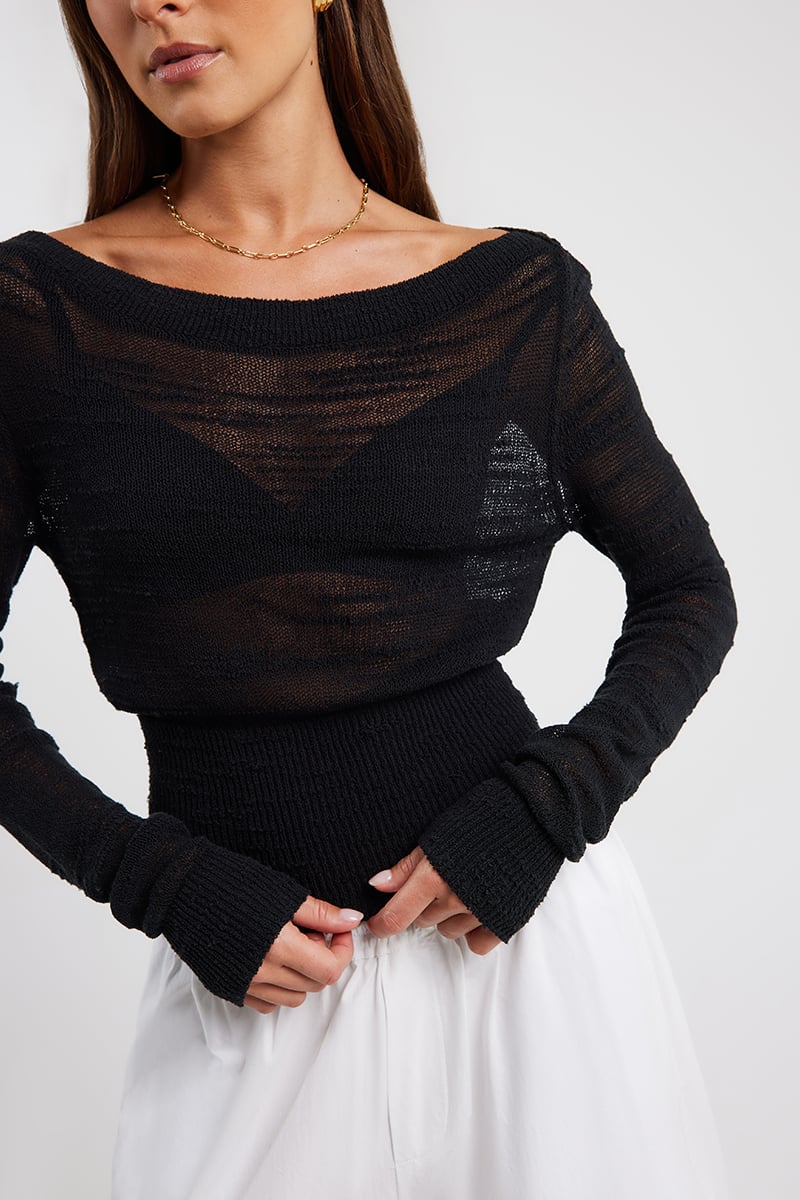 Bassike Textured Long Sleeve Knit Black | Stylerunner Bassike Textured Long Sleeve Knit Black | Stylerunner