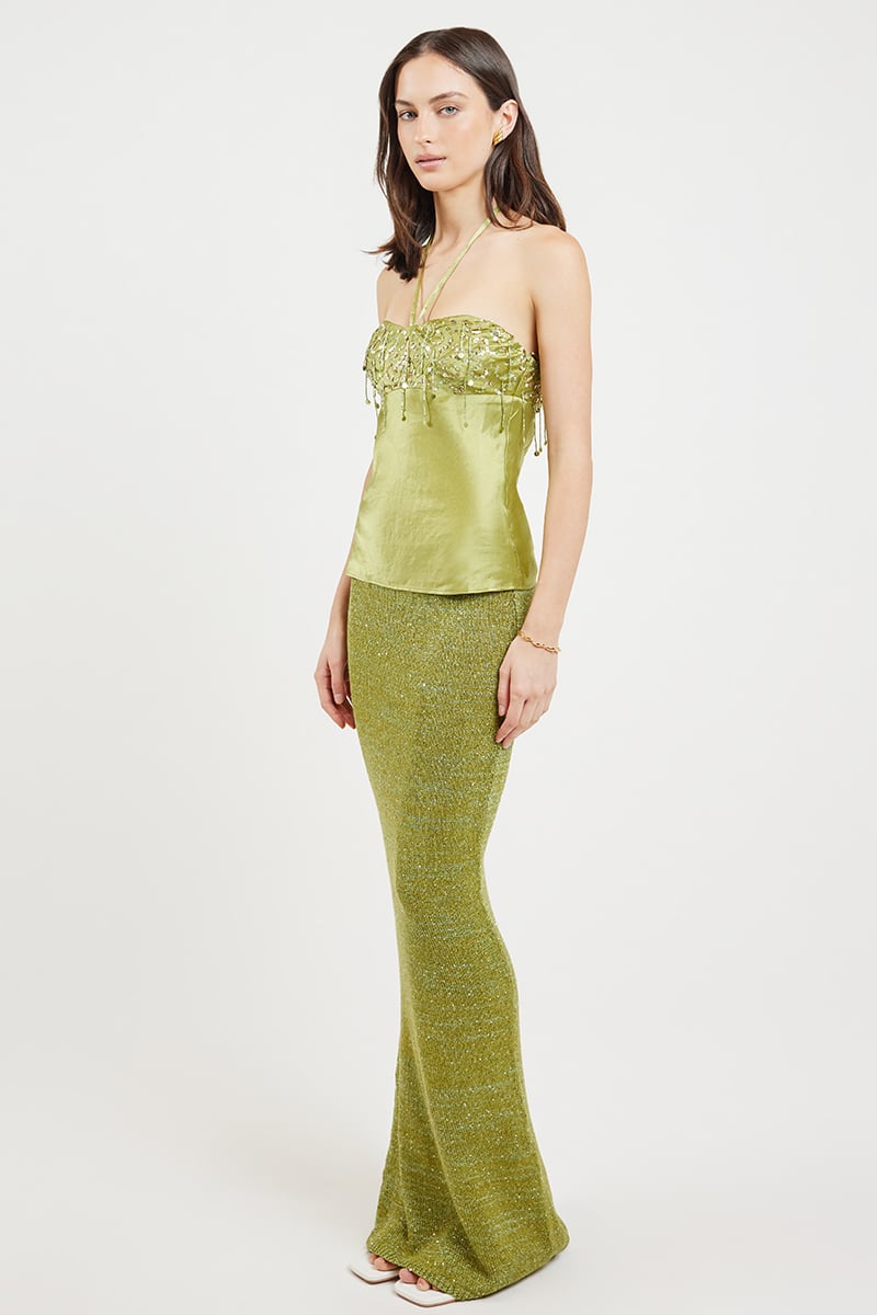 Asta Resort Yasmin Hand Beaded Halter Neck Top Olive Oil | Stylerunner